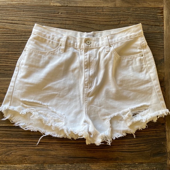 Just USA Pants - Just USA | White High Waist Ripped Jean Shorts L